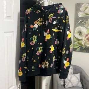 Rare Unique.Nike Black Floral & Space Graphic Pullover Hoodie
